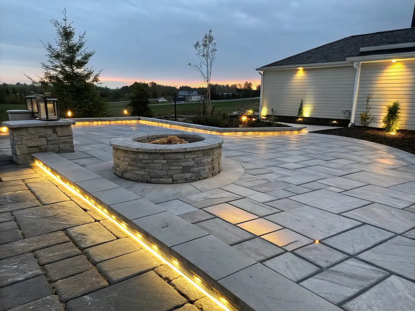 A vibrant image showcasing a beautifully designed hardscaping project, highlighting the potential for visual appeal and increased customer interest through effective digital marketing.