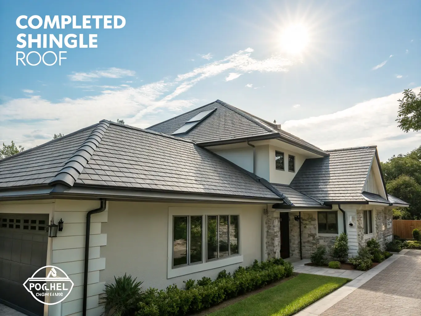 A sturdy, newly installed roof with clean lines and durable shingles, protecting a home from the elements. The image represents the increased inbound calls Masaru Media delivers for roofing contractors.
