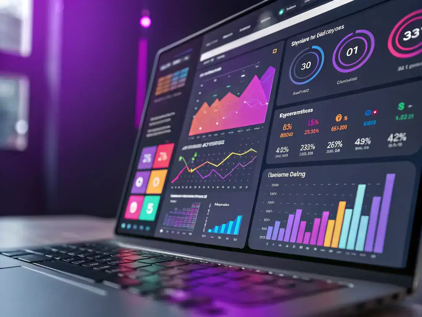 An image showcasing a dashboard with positive ROI metrics and upward trending graphs, representing successful marketing campaigns.